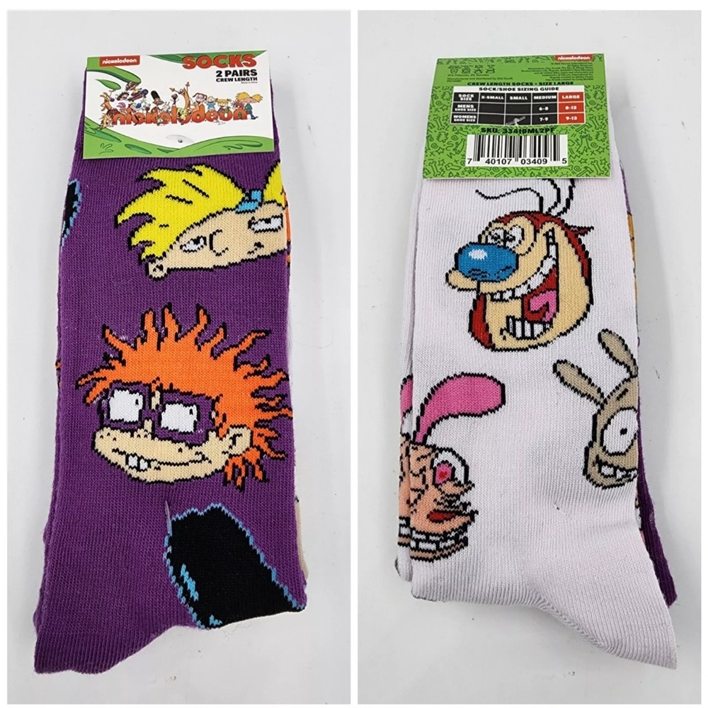 BNWT 2 PAIRS OF “NICKELODEON” RUGRATS & REN & STIMPY 
SOCKS MEN’S LARGE 8-12 WO…